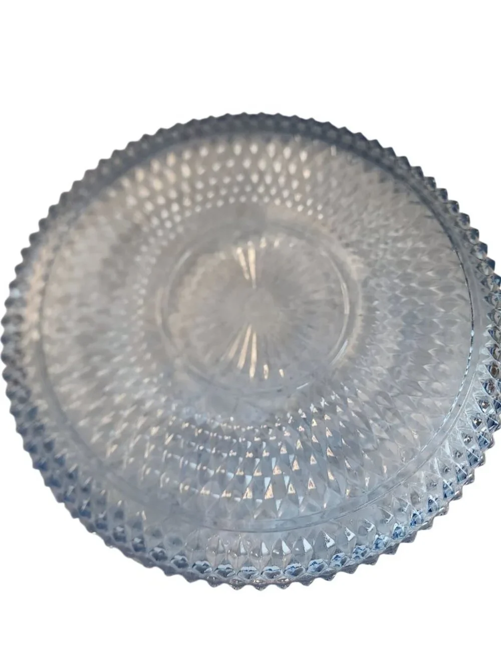 Vintage Indiana Glass Diamond Point torte plate / dip bowl set Ice Blue 1960's